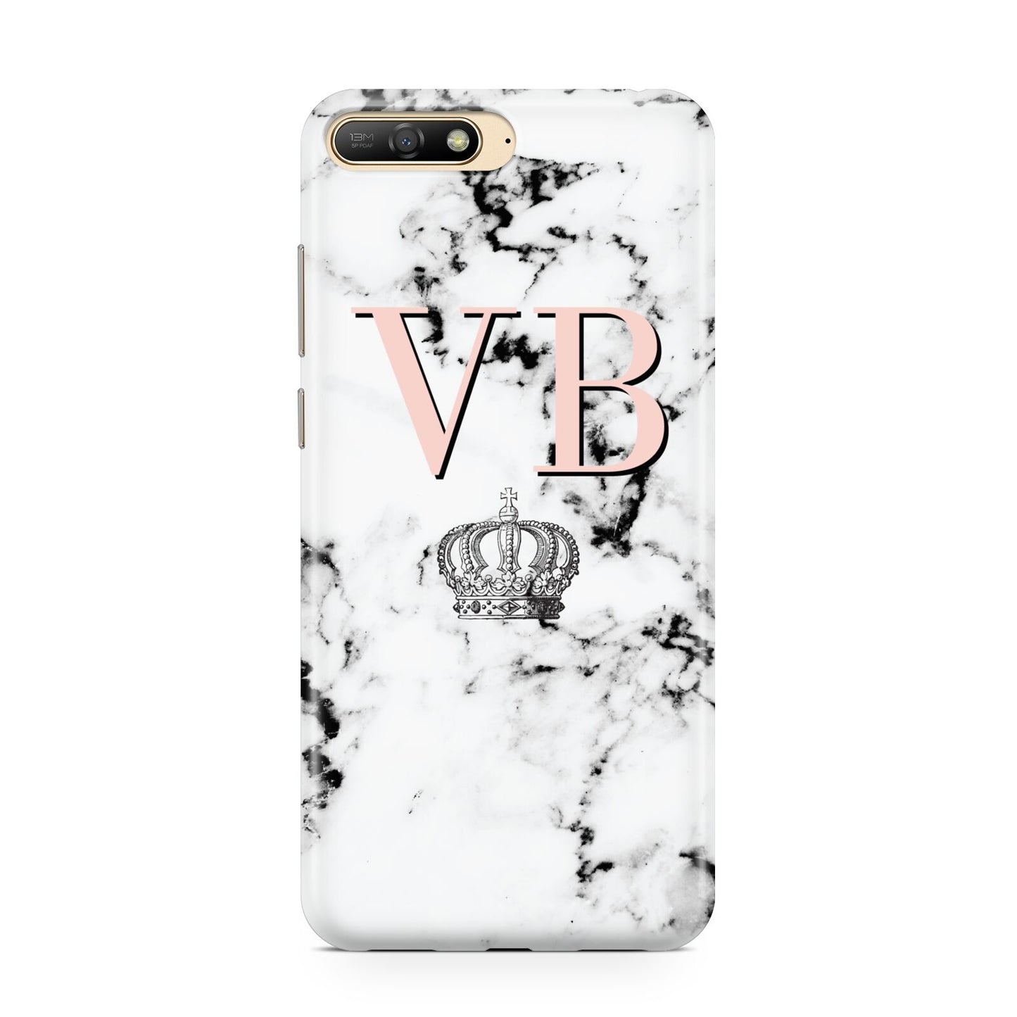 Personalised Coral Initials Marble Crown Huawei Y6 2018