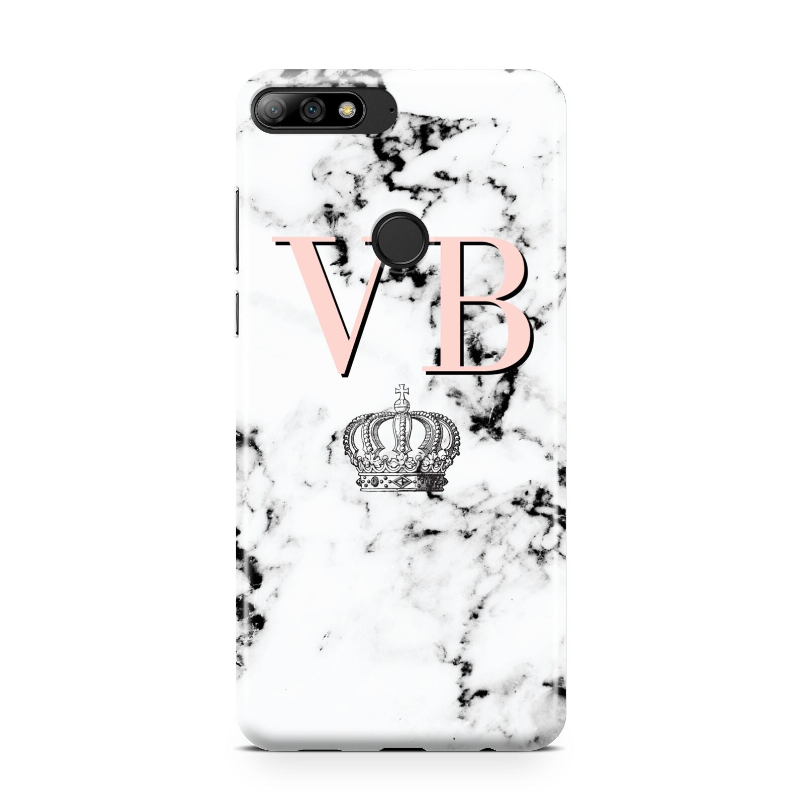 Personalised Coral Initials Marble Crown Huawei Y7 2018