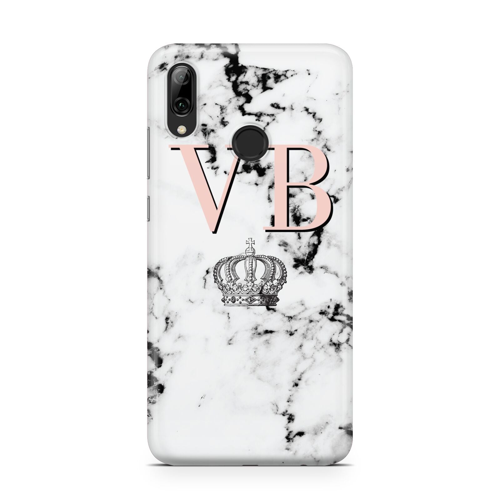 Personalised Coral Initials Marble Crown Huawei Y7 2019