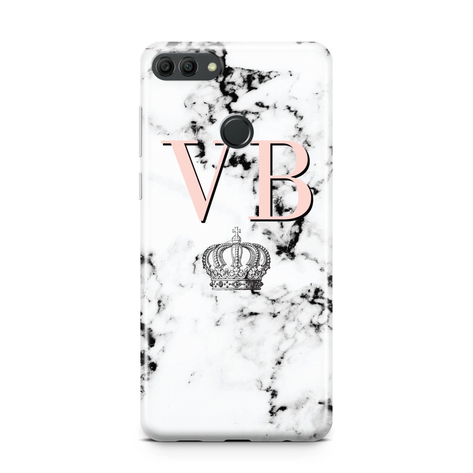 Personalised Coral Initials Marble Crown Huawei Y9 2018