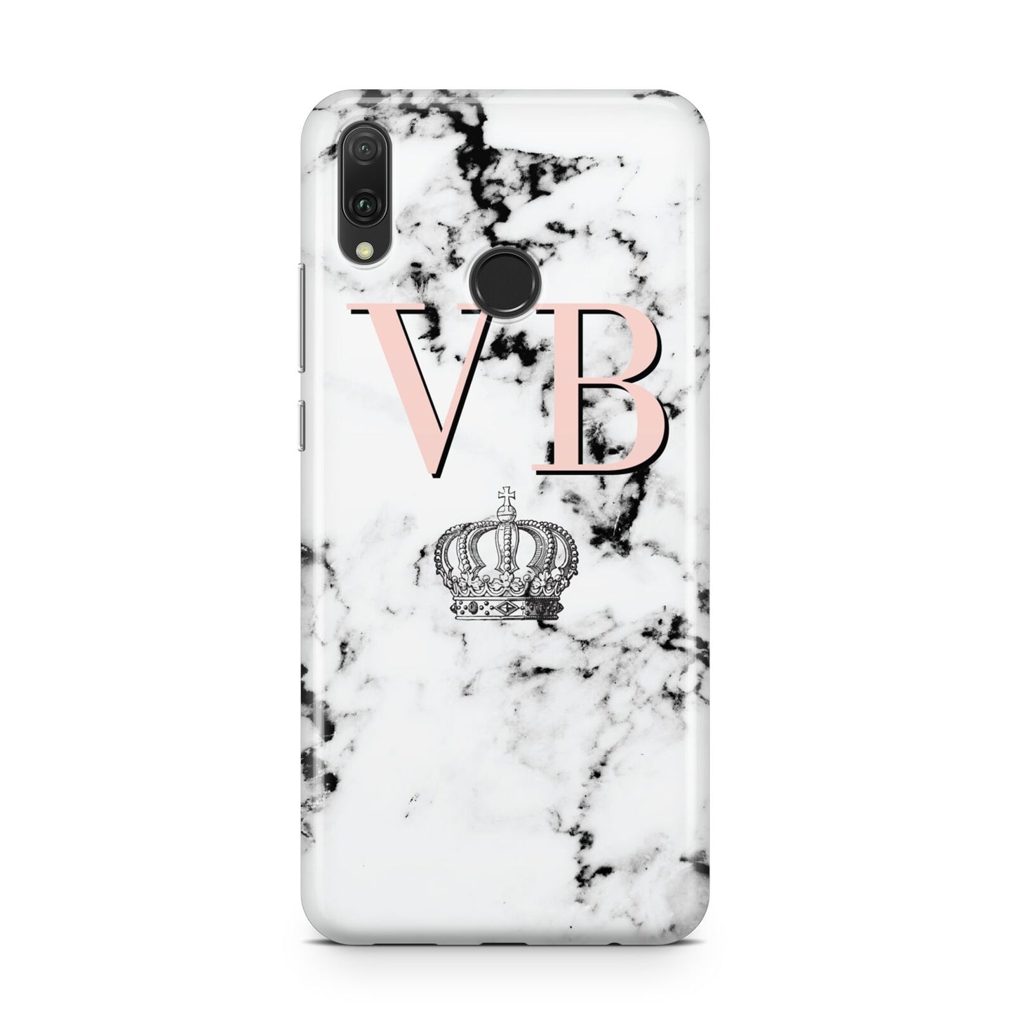 Personalised Coral Initials Marble Crown Huawei Y9 2019