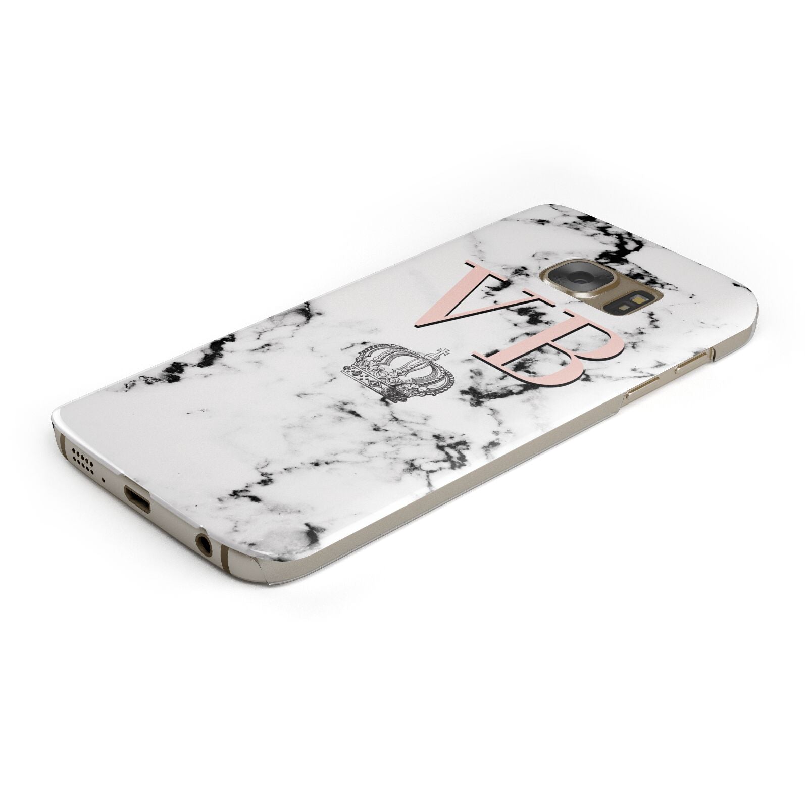 Personalised Coral Initials Marble Crown Protective Samsung Galaxy Case Angled Image