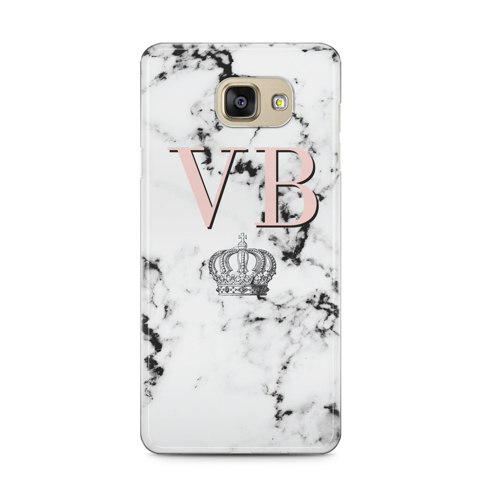 Personalised Coral Initials Marble Crown Samsung Galaxy A5 2016 Case on gold phone