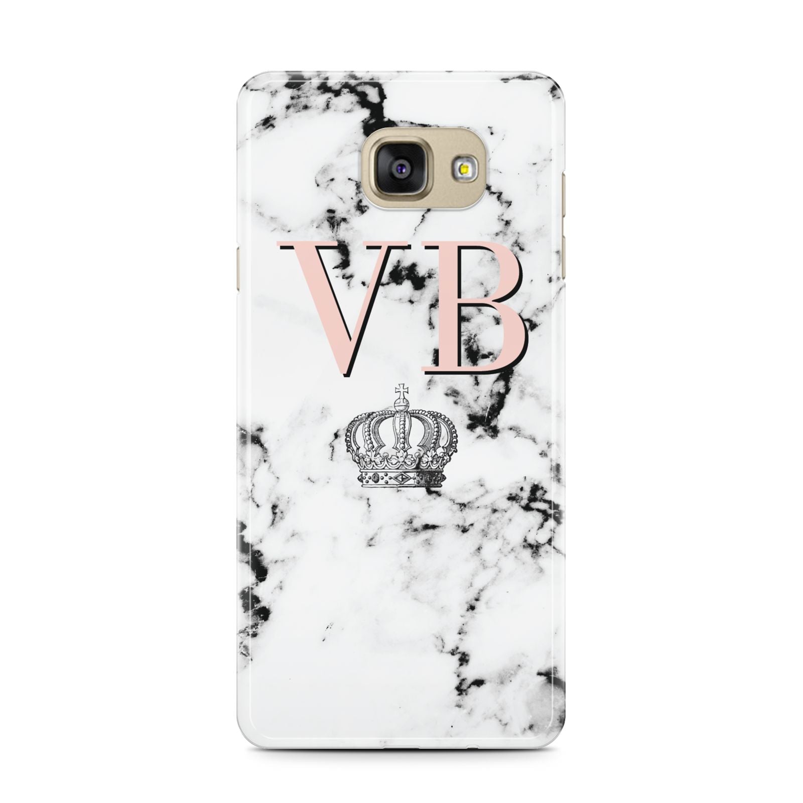 Personalised Coral Initials Marble Crown Samsung Galaxy A7 2016 Case on gold phone