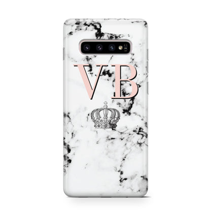 Personalised Coral Initials Marble Crown Samsung Galaxy S10 Case