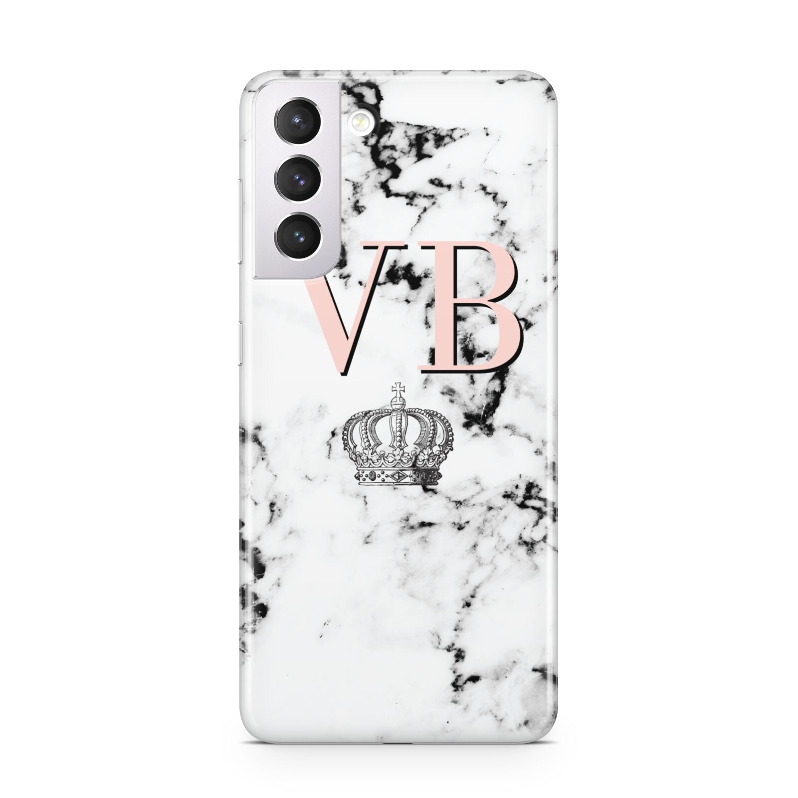 Personalised Coral Initials Marble Crown Samsung S21 Case