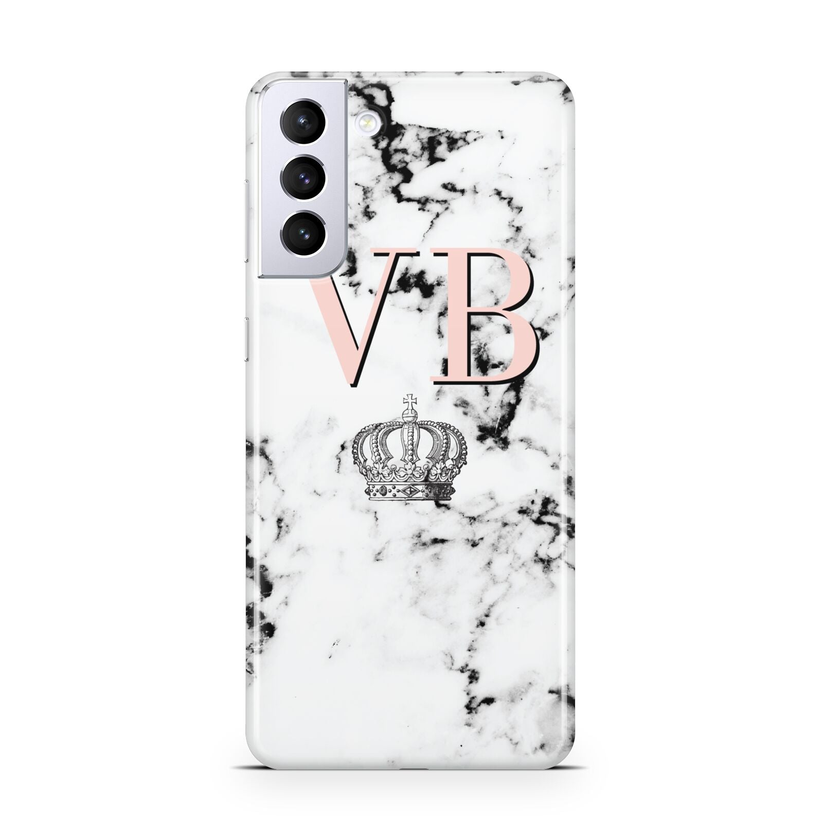 Personalised Coral Initials Marble Crown Samsung S21 Plus Phone Case
