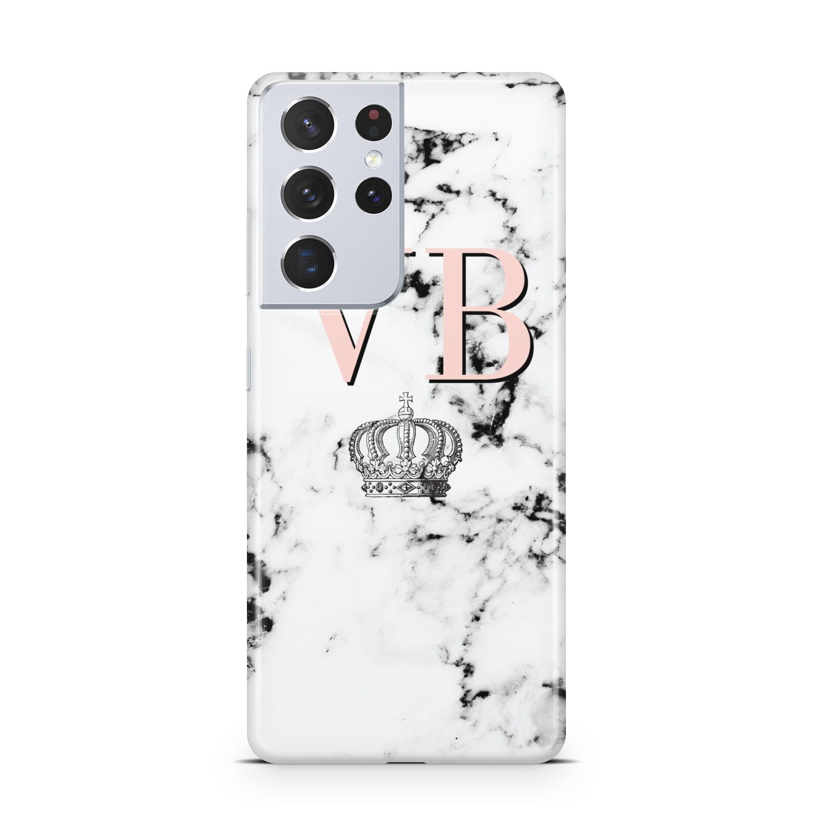 Personalised Coral Initials Marble Crown Samsung S21 Ultra Case