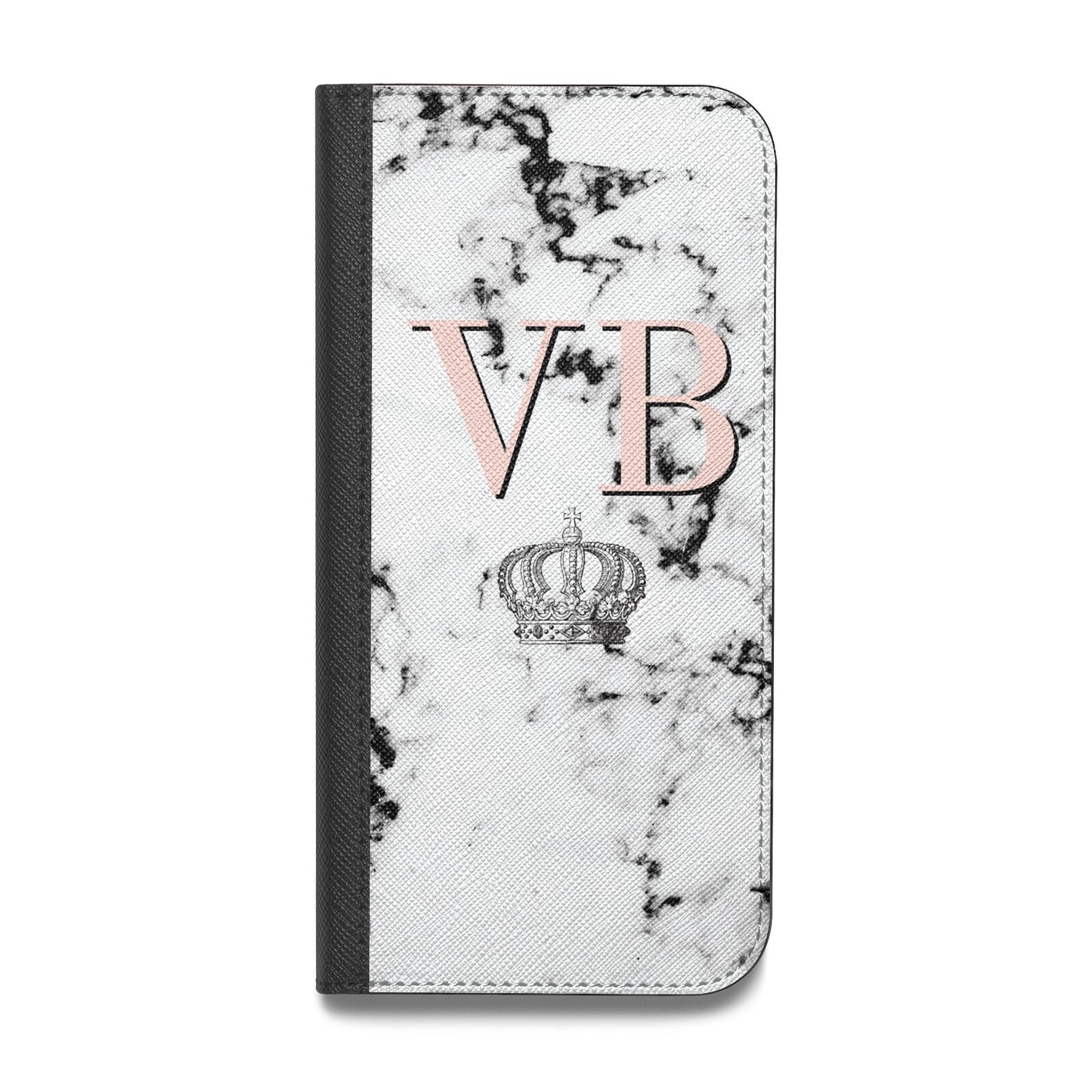 Personalised Coral Initials Marble Crown Vegan Leather Flip iPhone Case
