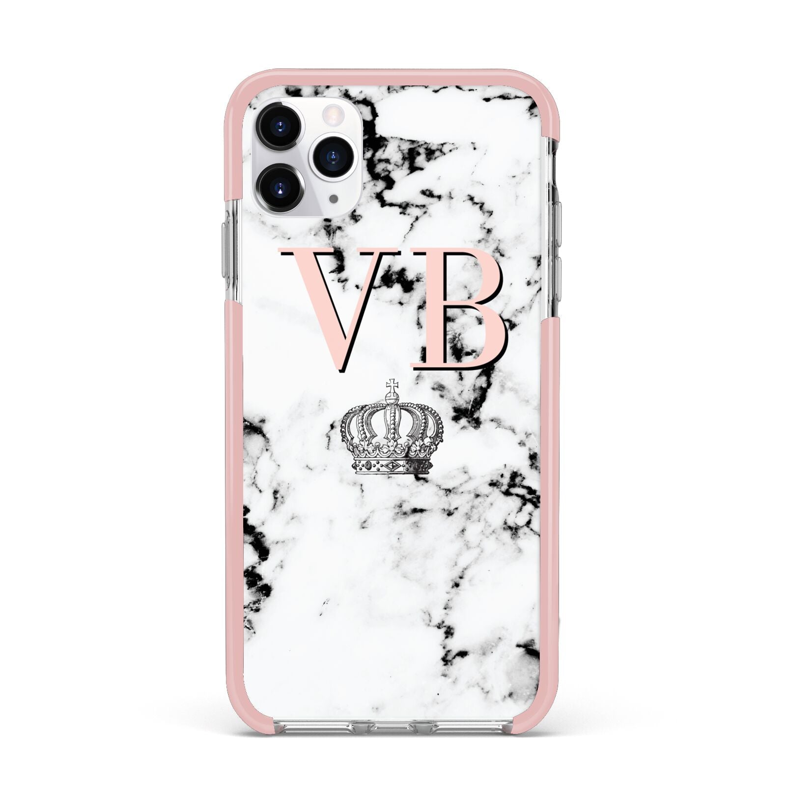 Personalised Coral Initials Marble Crown iPhone 11 Pro Max Impact Pink Edge Case