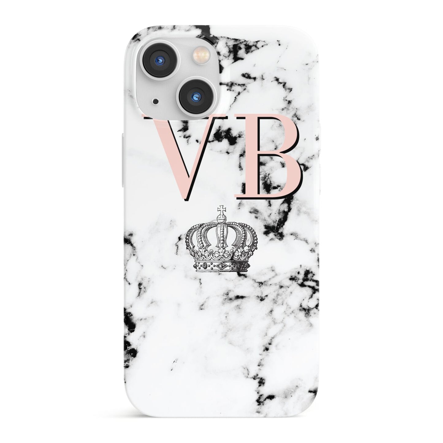 Personalised Coral Initials Marble Crown iPhone 13 Mini Full Wrap 3D Snap Case