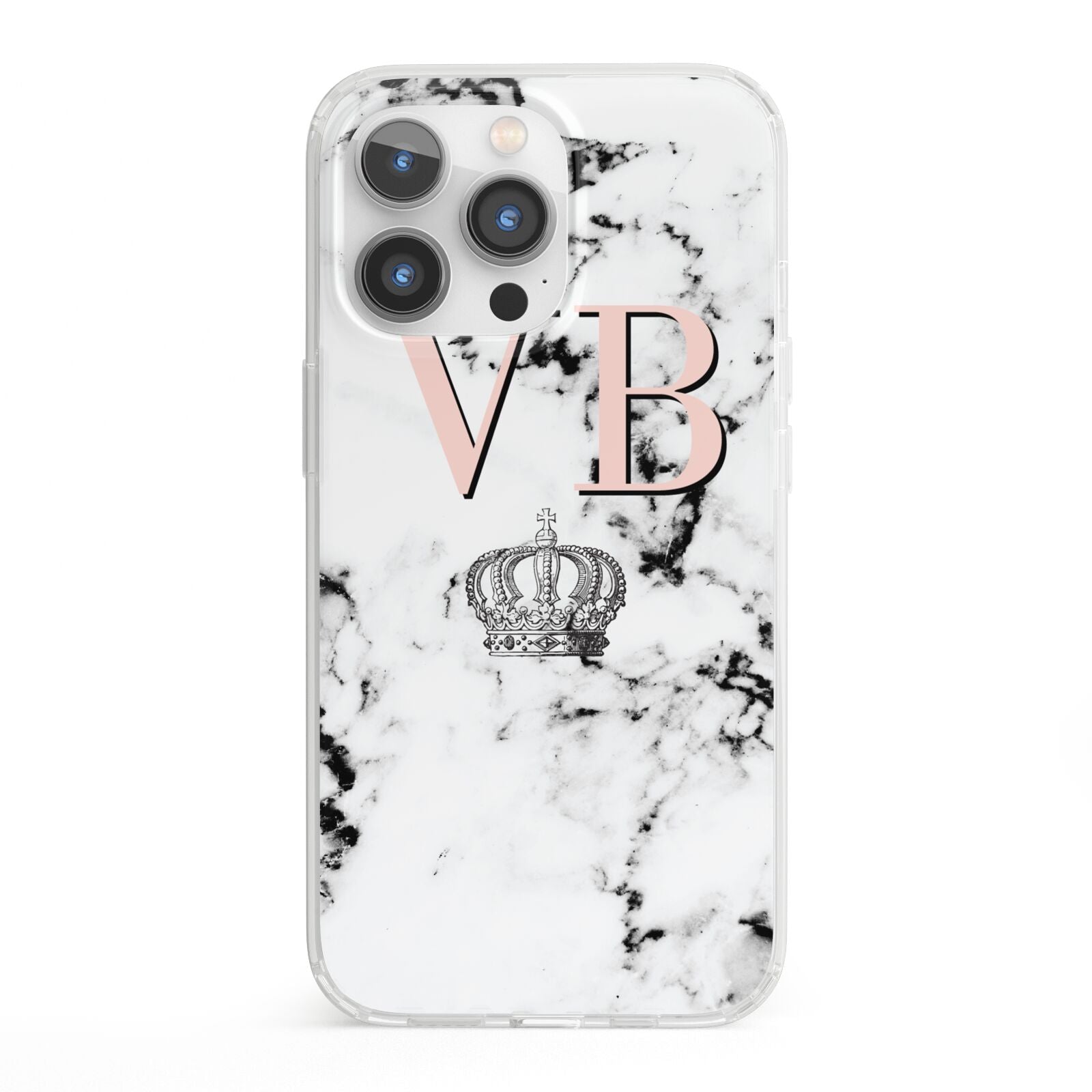 Personalised Coral Initials Marble Crown iPhone 13 Pro Clear Bumper Case