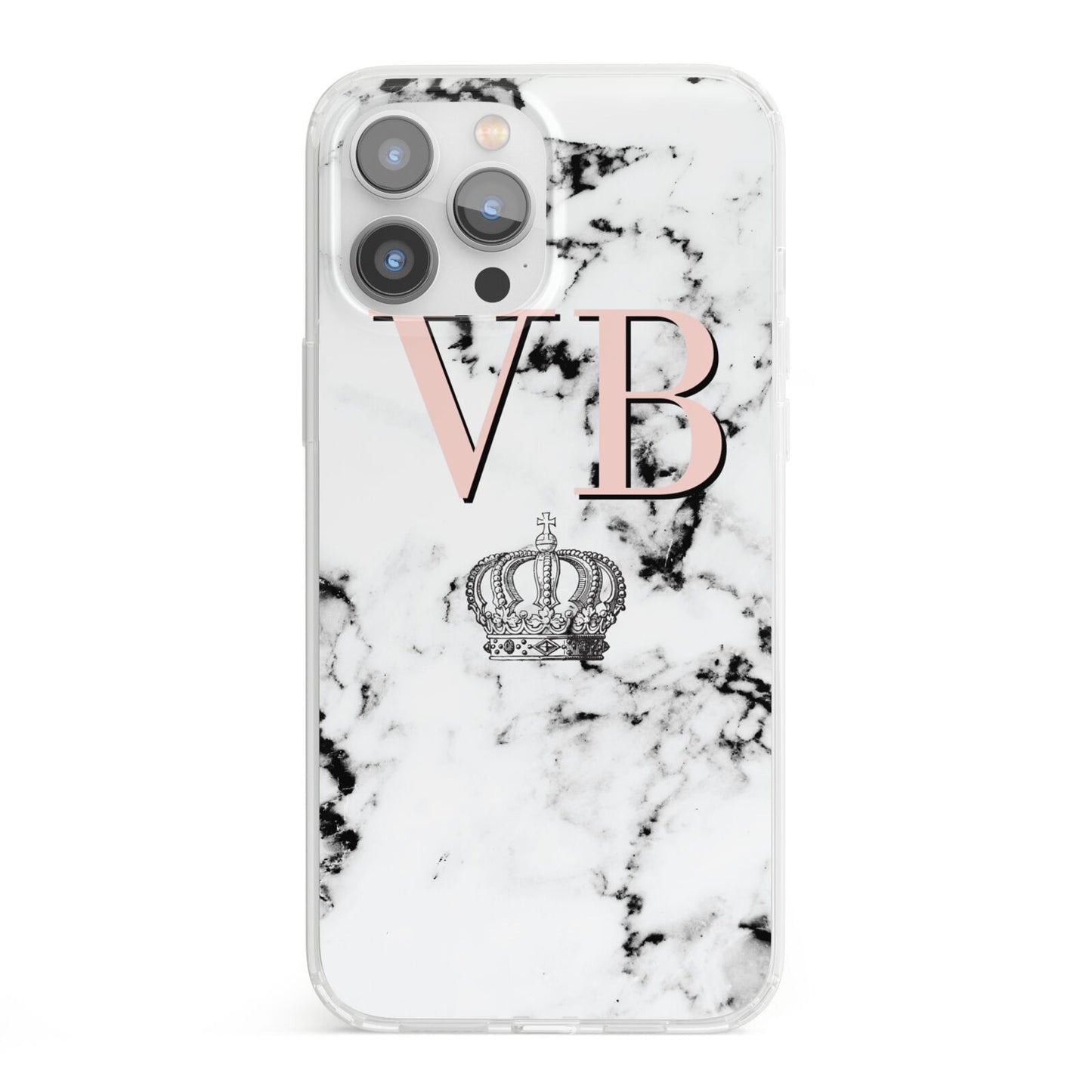 Personalised Coral Initials Marble Crown iPhone 13 Pro Max Clear Bumper Case