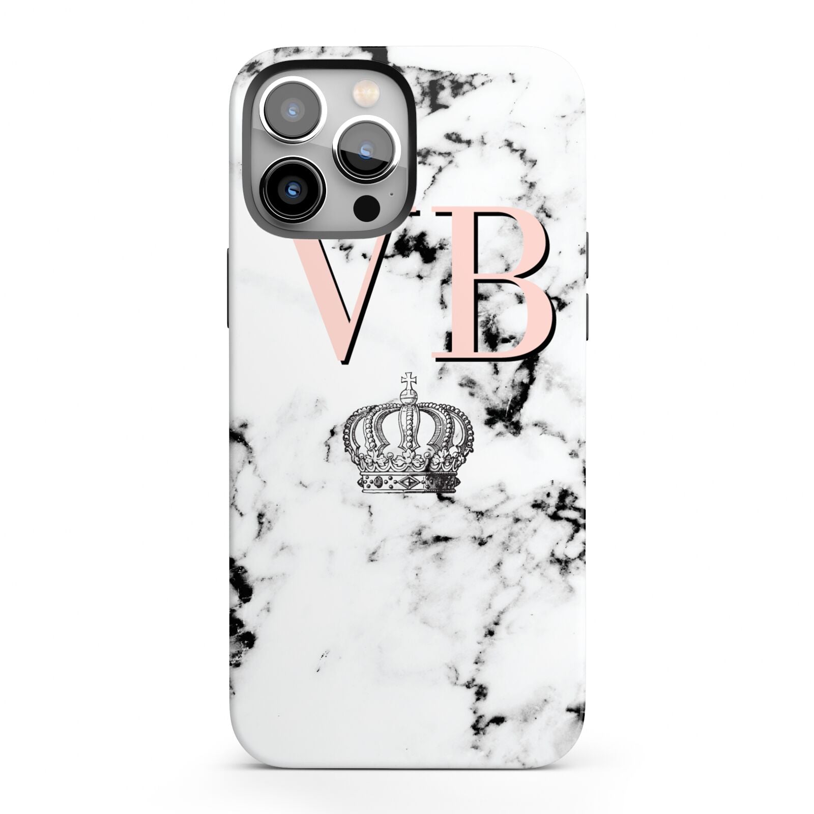 Personalised Coral Initials Marble Crown iPhone 13 Pro Max Full Wrap 3D Tough Case
