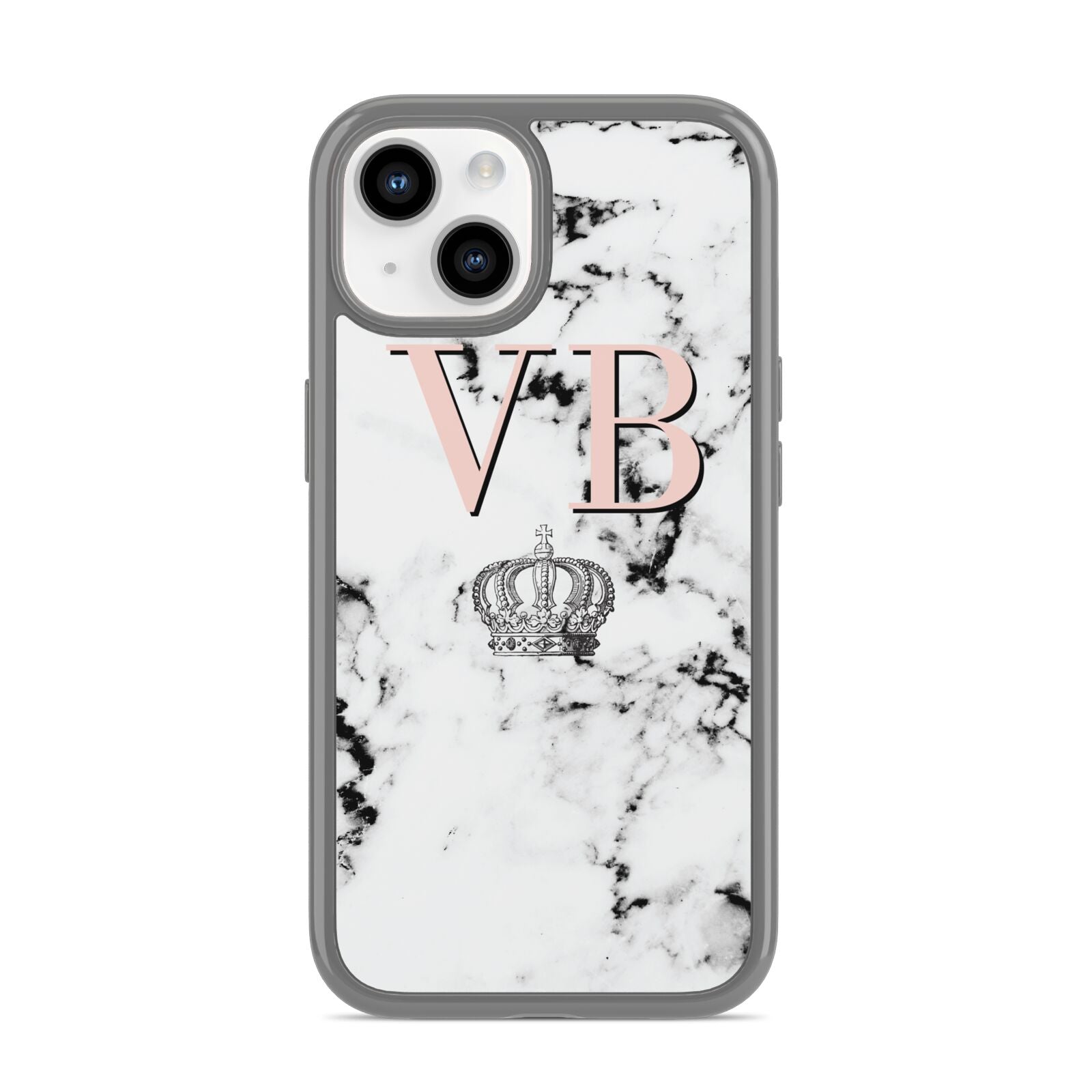 Personalised Coral Initials Marble Crown iPhone 14 Clear Tough Case Starlight