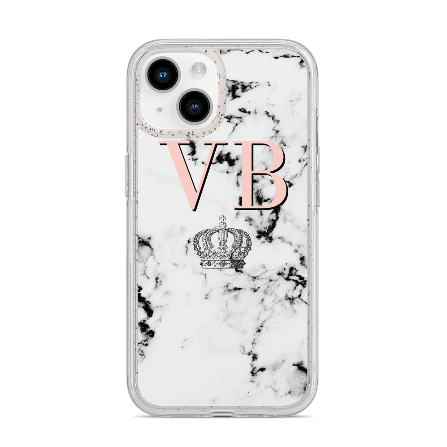 Personalised Coral Initials Marble Crown iPhone 14 Glitter Tough Case Starlight