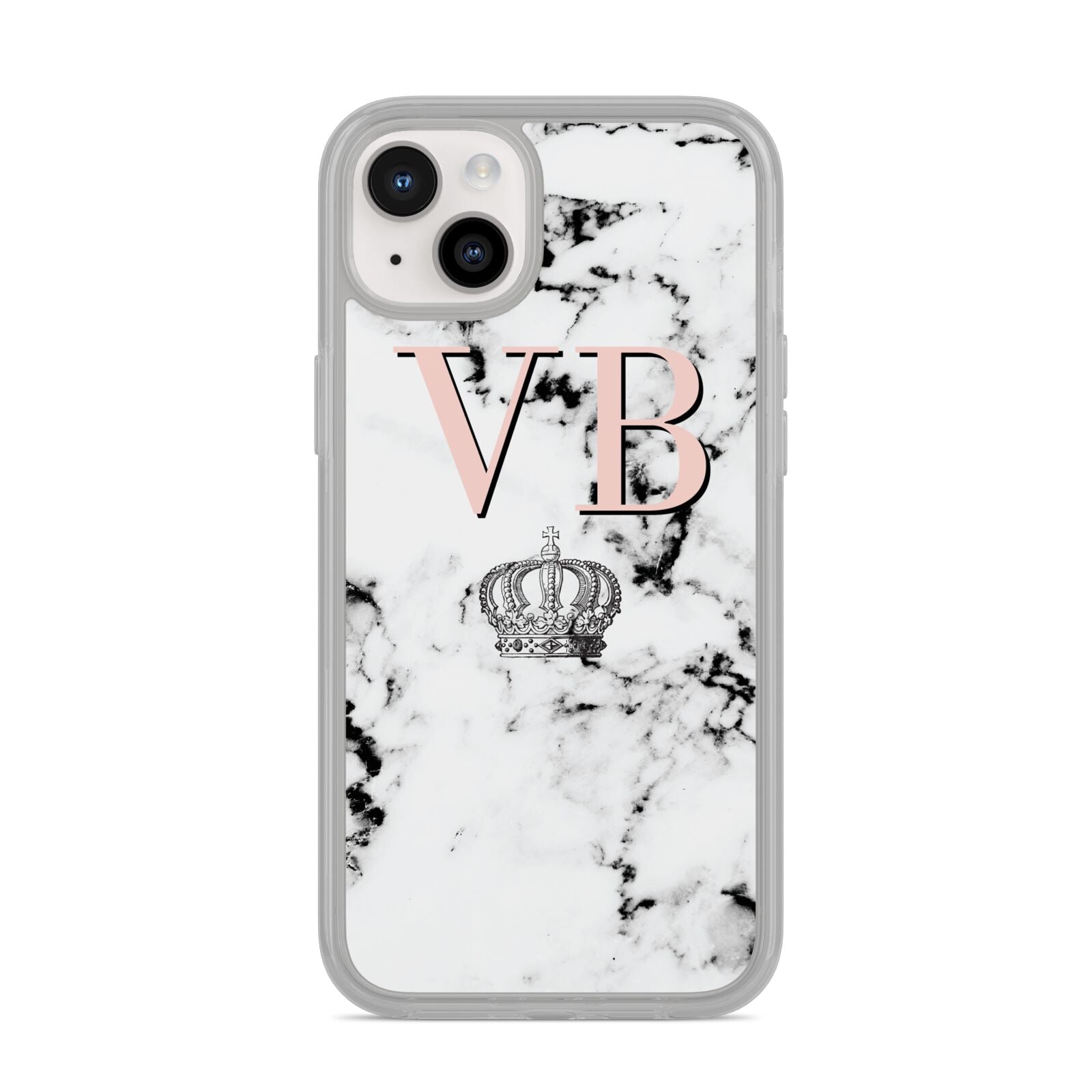 Personalised Coral Initials Marble Crown iPhone 14 Plus Clear Tough Case Starlight