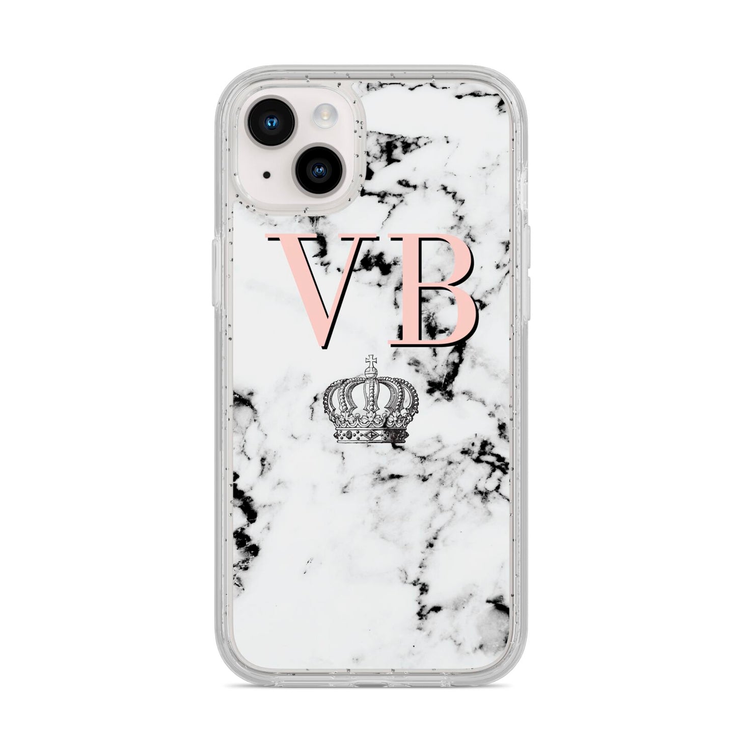 Personalised Coral Initials Marble Crown iPhone 14 Plus Glitter Tough Case Starlight