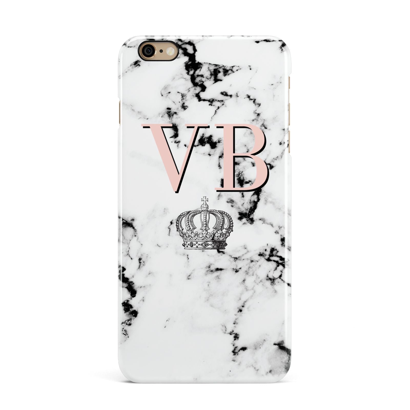 Personalised Coral Initials Marble Crown iPhone 6 Plus 3D Snap Case on Gold Phone