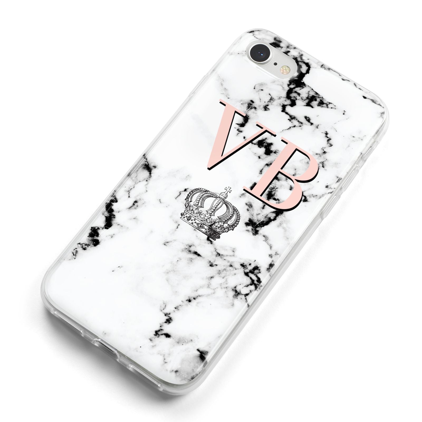 Personalised Coral Initials Marble Crown iPhone 8 Bumper Case on Silver iPhone Alternative Image