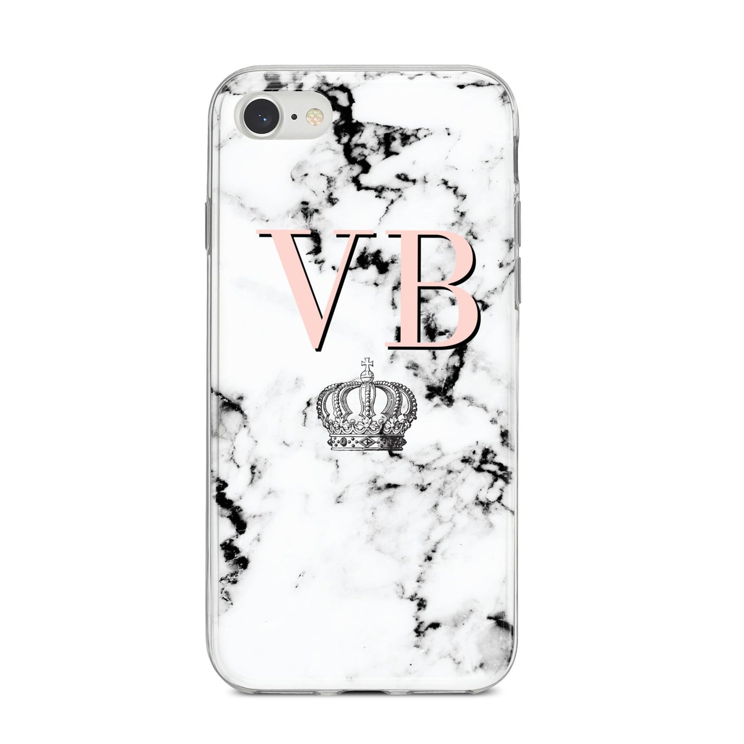 Personalised Coral Initials Marble Crown iPhone 8 Bumper Case on Silver iPhone