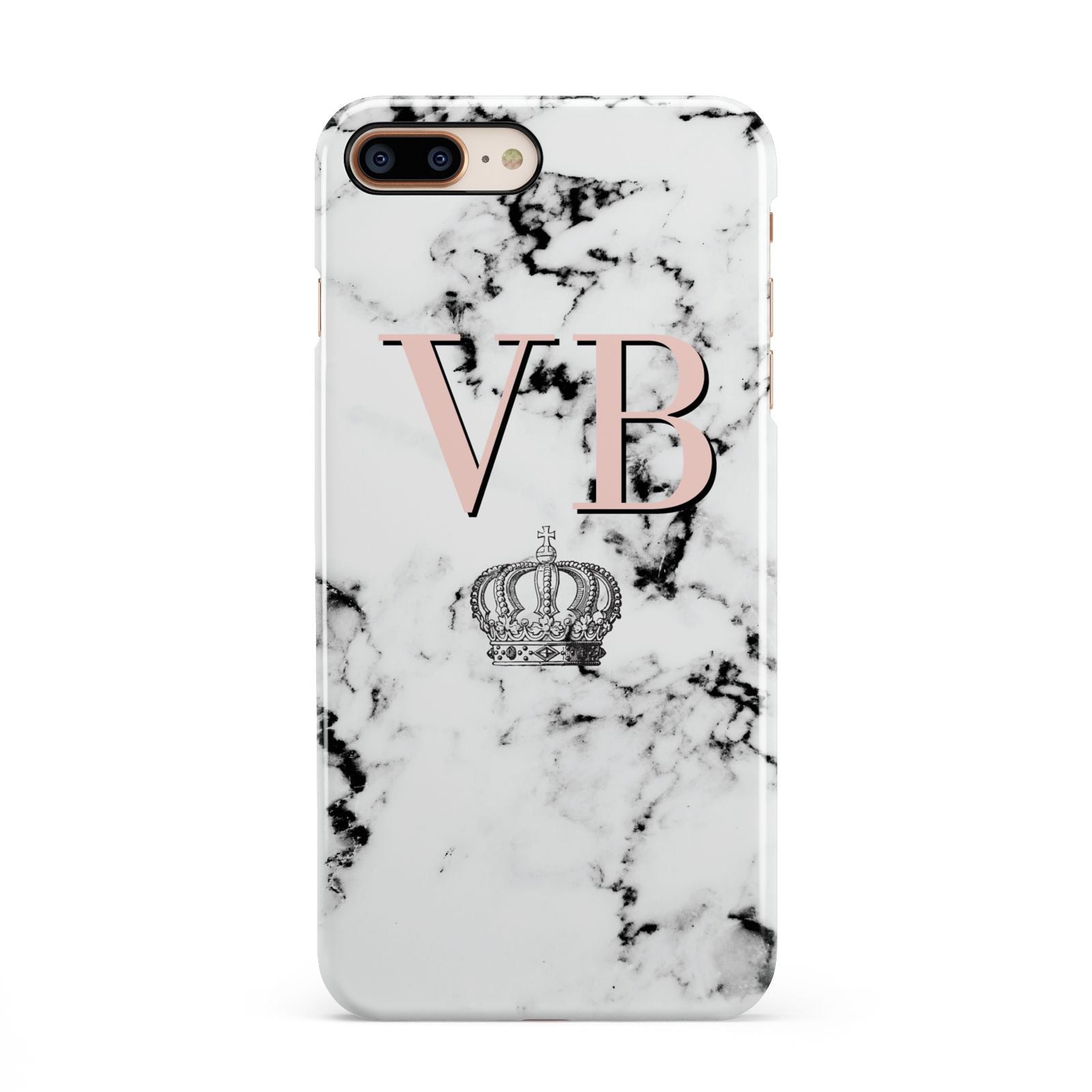 Personalised Coral Initials Marble Crown iPhone 8 Plus 3D Snap Case on Gold Phone