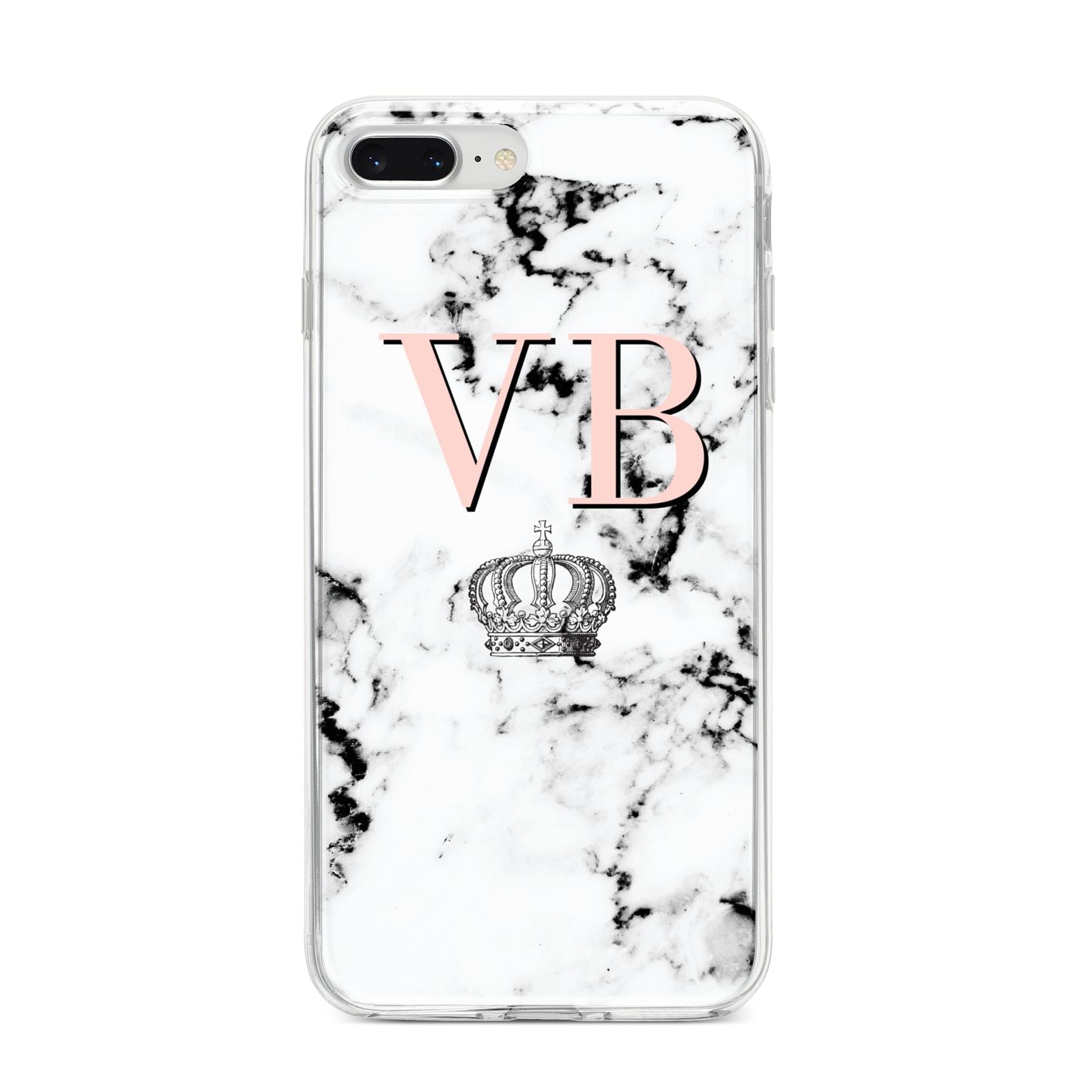 Personalised Coral Initials Marble Crown iPhone 8 Plus Bumper Case on Silver iPhone