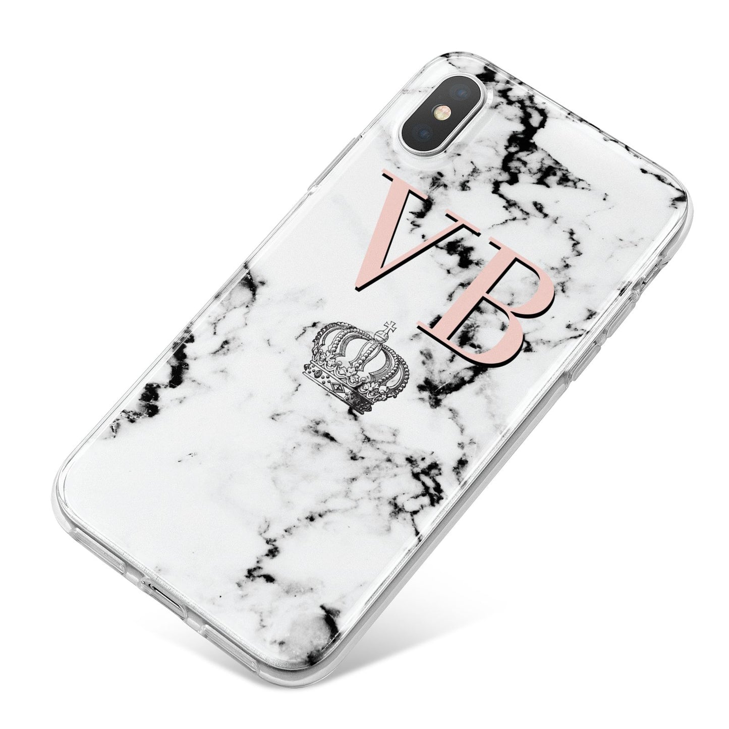 Personalised Coral Initials Marble Crown iPhone X Bumper Case on Silver iPhone