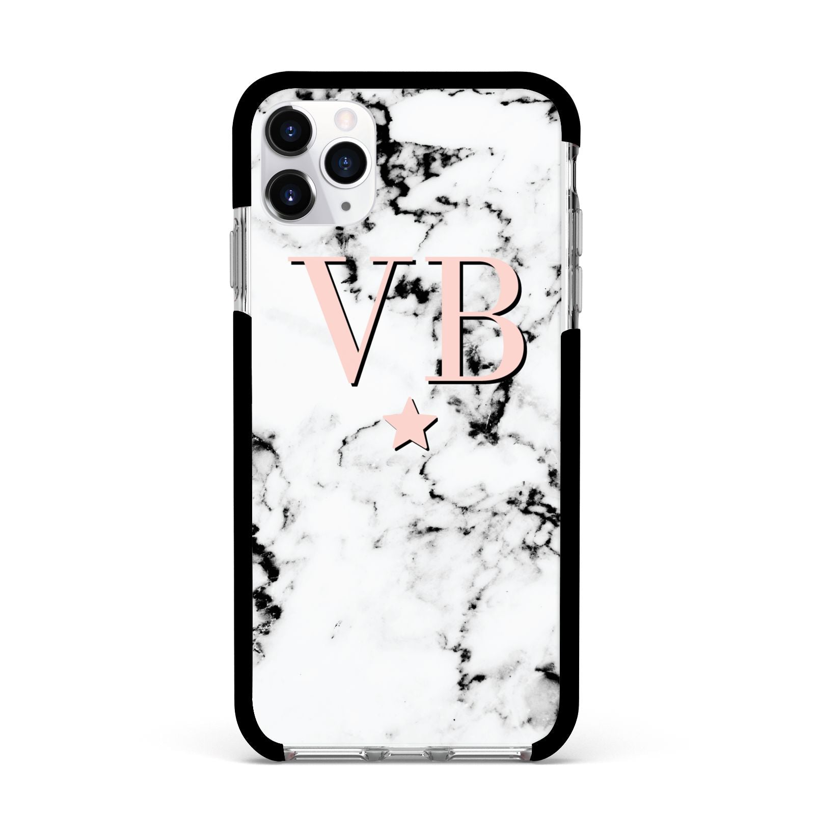 Personalised Coral Initials Star Marble Apple iPhone 11 Pro Max in Silver with Black Impact Case
