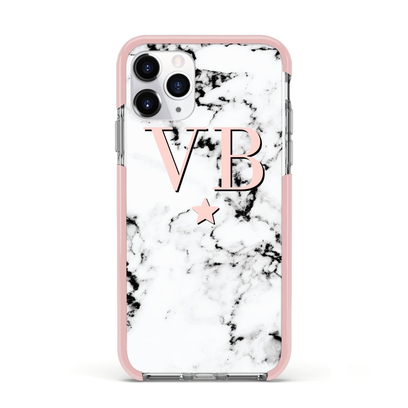 Personalised Coral Initials Star Marble Apple iPhone 11 Pro in Silver with Pink Impact Case