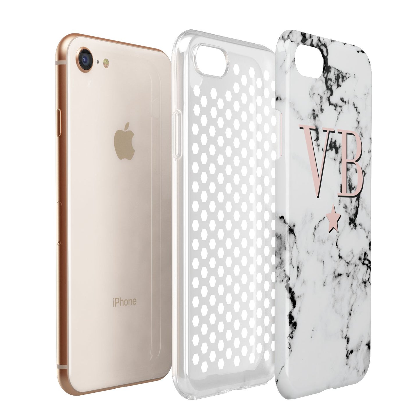 Personalised Coral Initials Star Marble Apple iPhone 7 8 3D Tough Case Expanded View