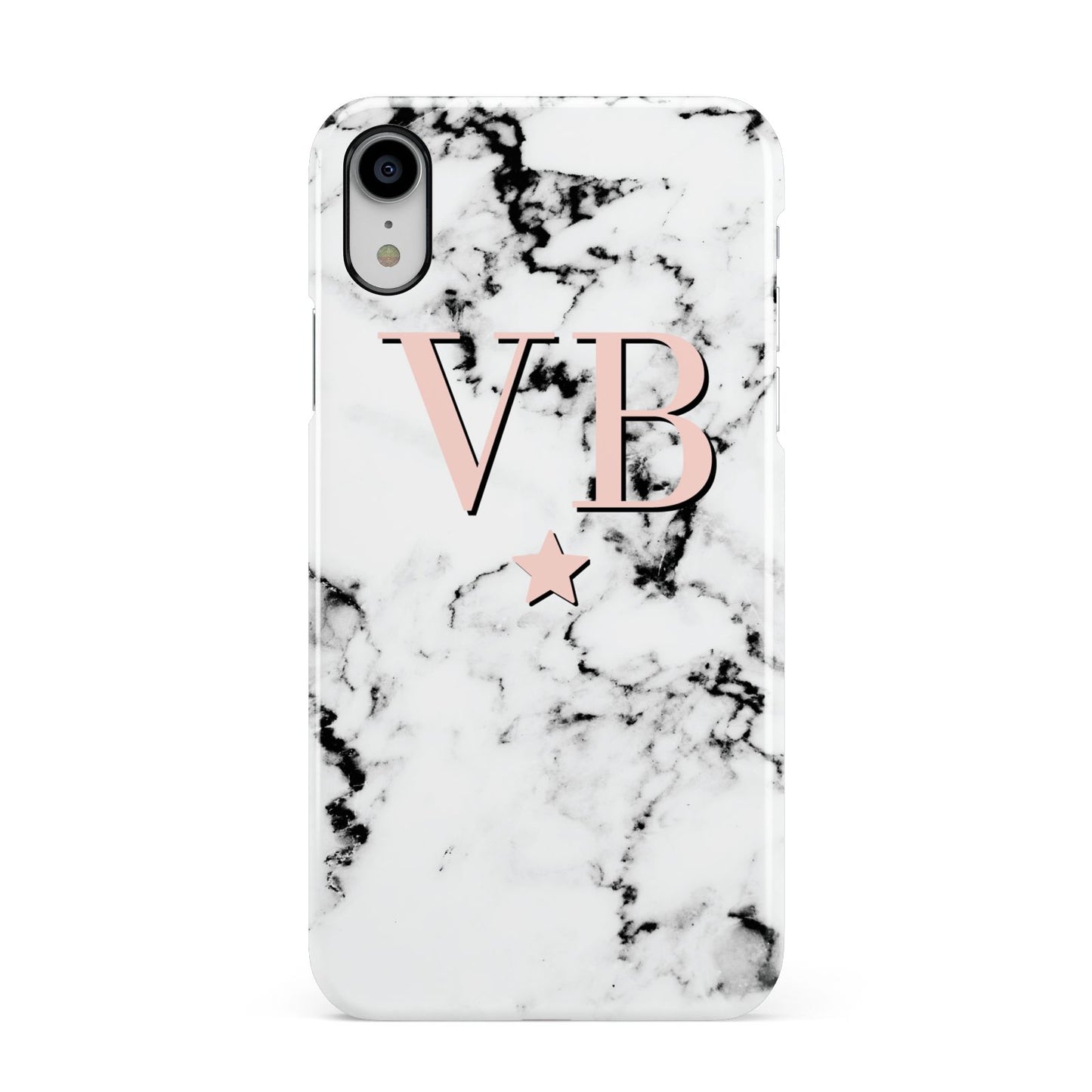 Personalised Coral Initials Star Marble Apple iPhone XR White 3D Snap Case