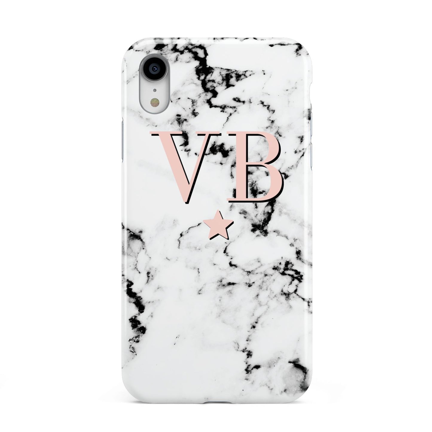 Personalised Coral Initials Star Marble Apple iPhone XR White 3D Tough Case