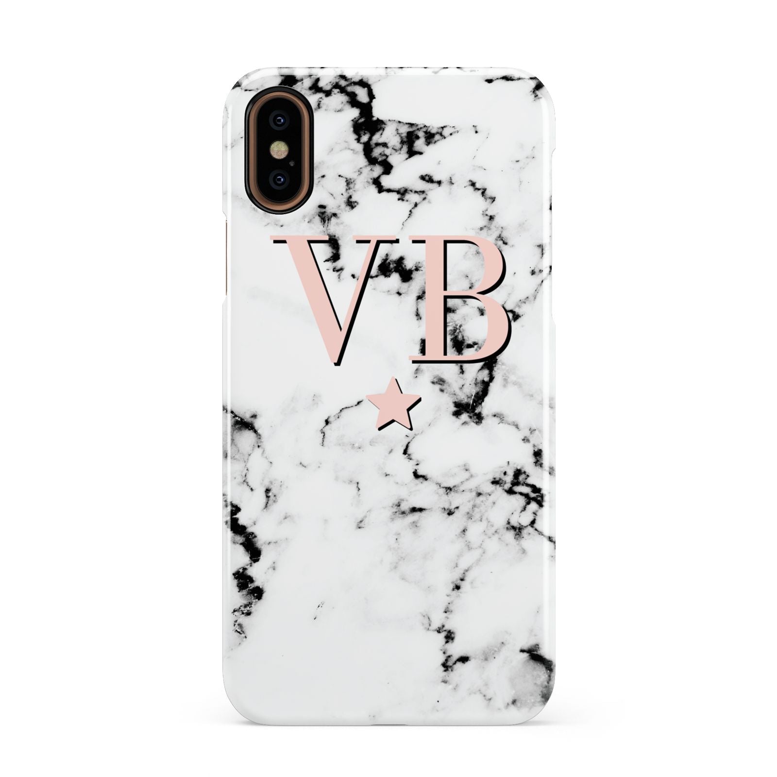 Personalised Coral Initials Star Marble Apple iPhone XS 3D Snap Case