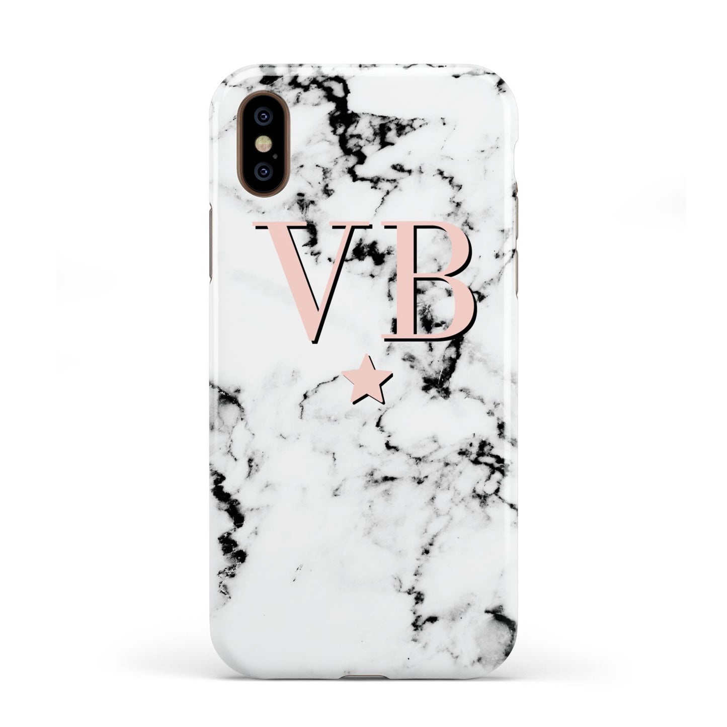 Personalised Coral Initials Star Marble Apple iPhone XS 3D Tough