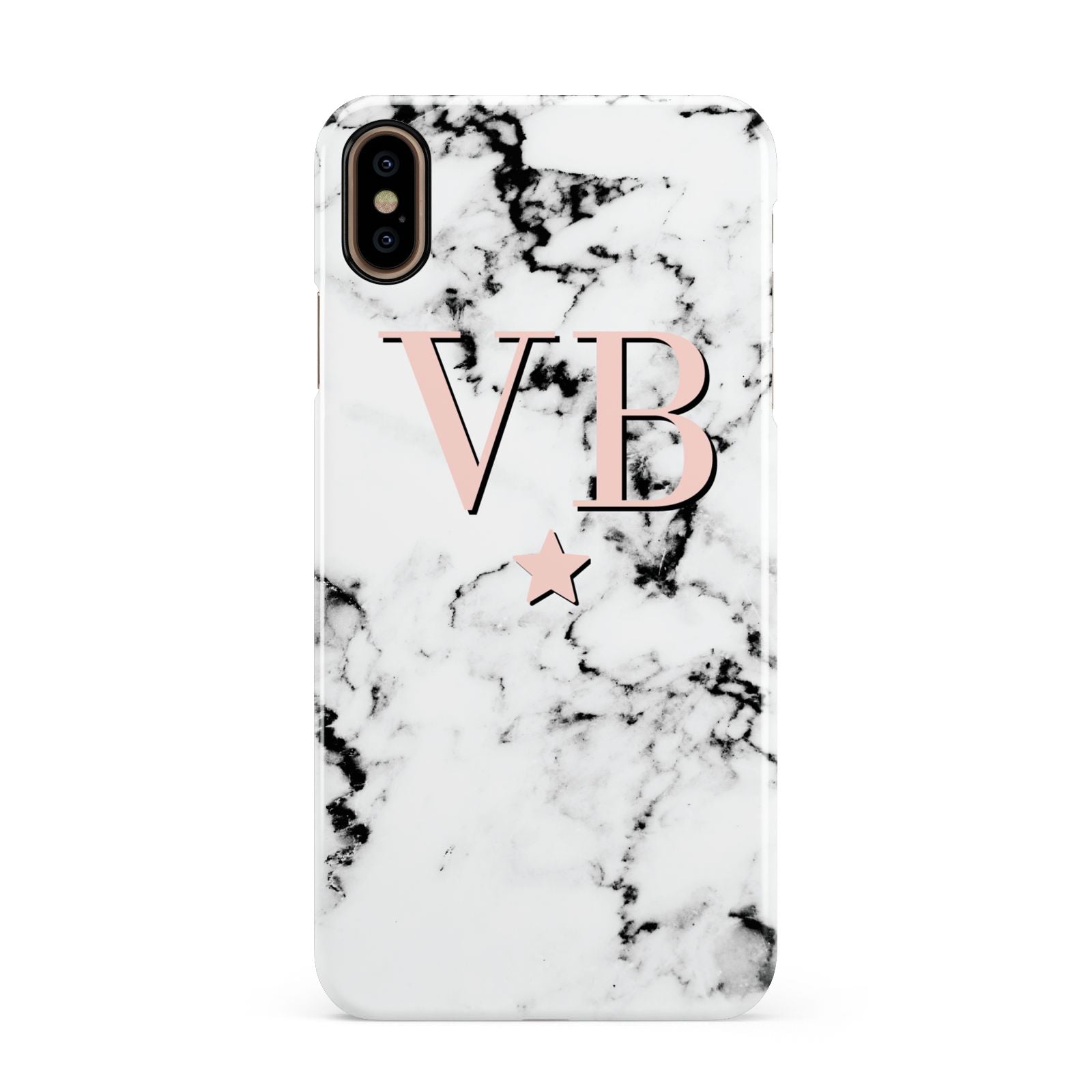 Personalised Coral Initials Star Marble Apple iPhone Xs Max 3D Snap Case