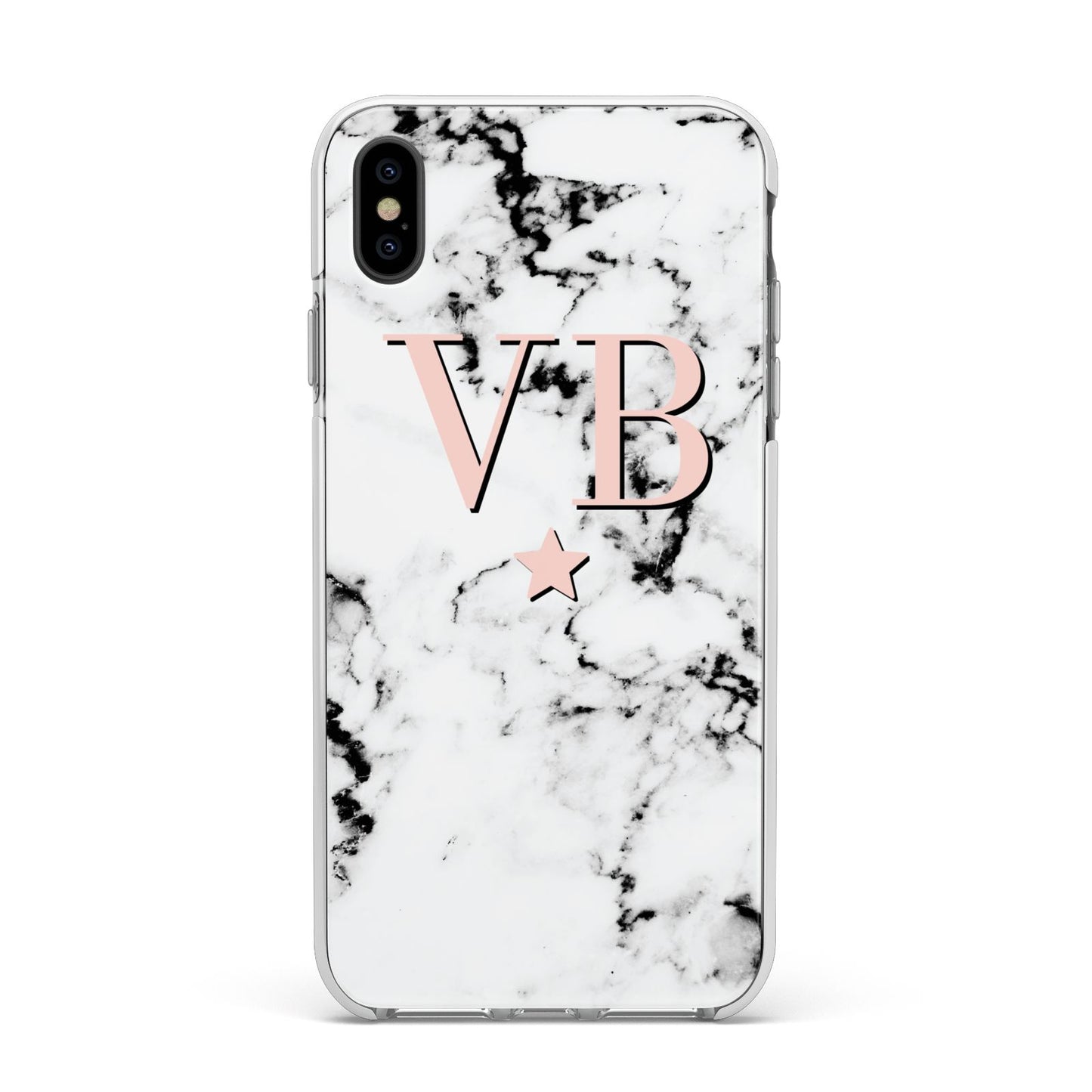 Personalised Coral Initials Star Marble Apple iPhone Xs Max Impact Case White Edge on Black Phone