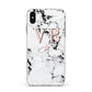 Personalised Coral Initials Star Marble Apple iPhone Xs Max Impact Case White Edge on Silver Phone
