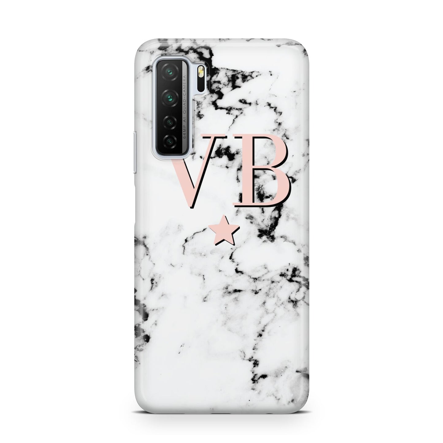 Personalised Coral Initials Star Marble Huawei P40 Lite 5G Phone Case