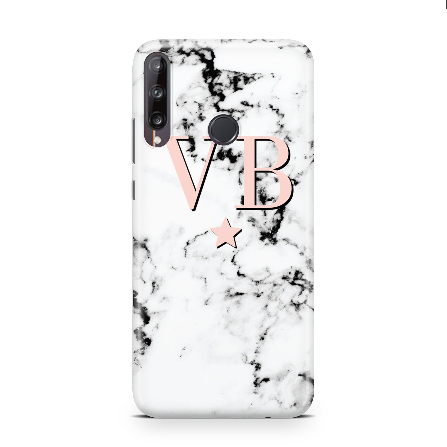 Personalised Coral Initials Star Marble Huawei P40 Lite E Phone Case