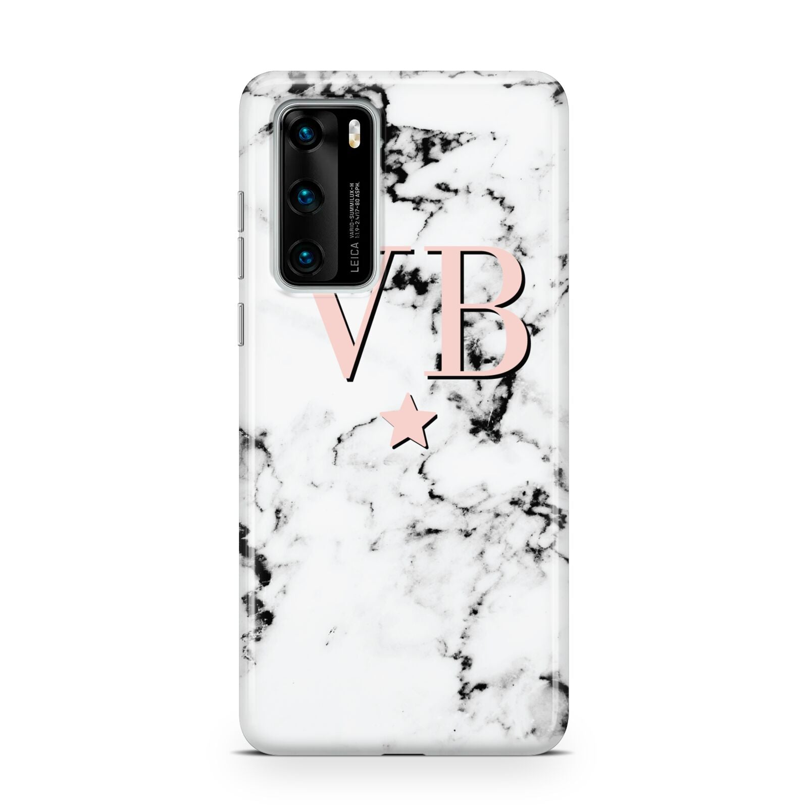 Personalised Coral Initials Star Marble Huawei P40 Phone Case