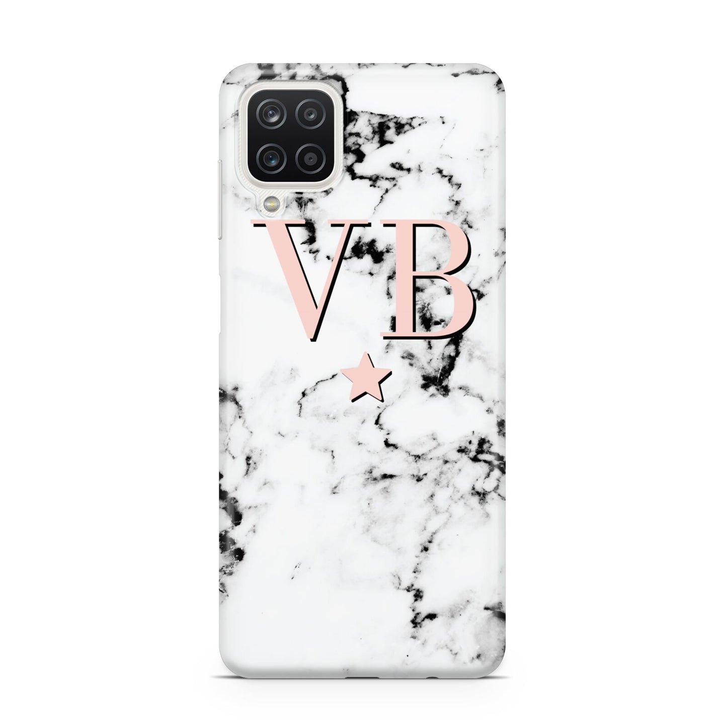 Personalised Coral Initials Star Marble Samsung A12 Case