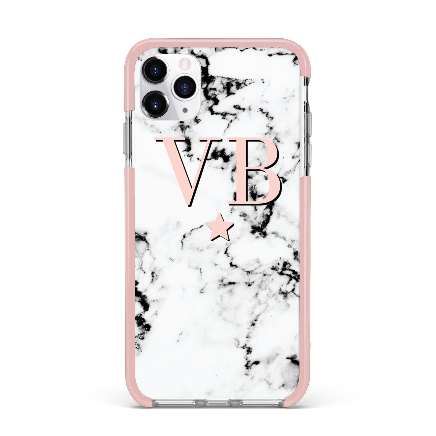 Personalised Coral Initials Star Marble iPhone 11 Pro Max Impact Pink Edge Case