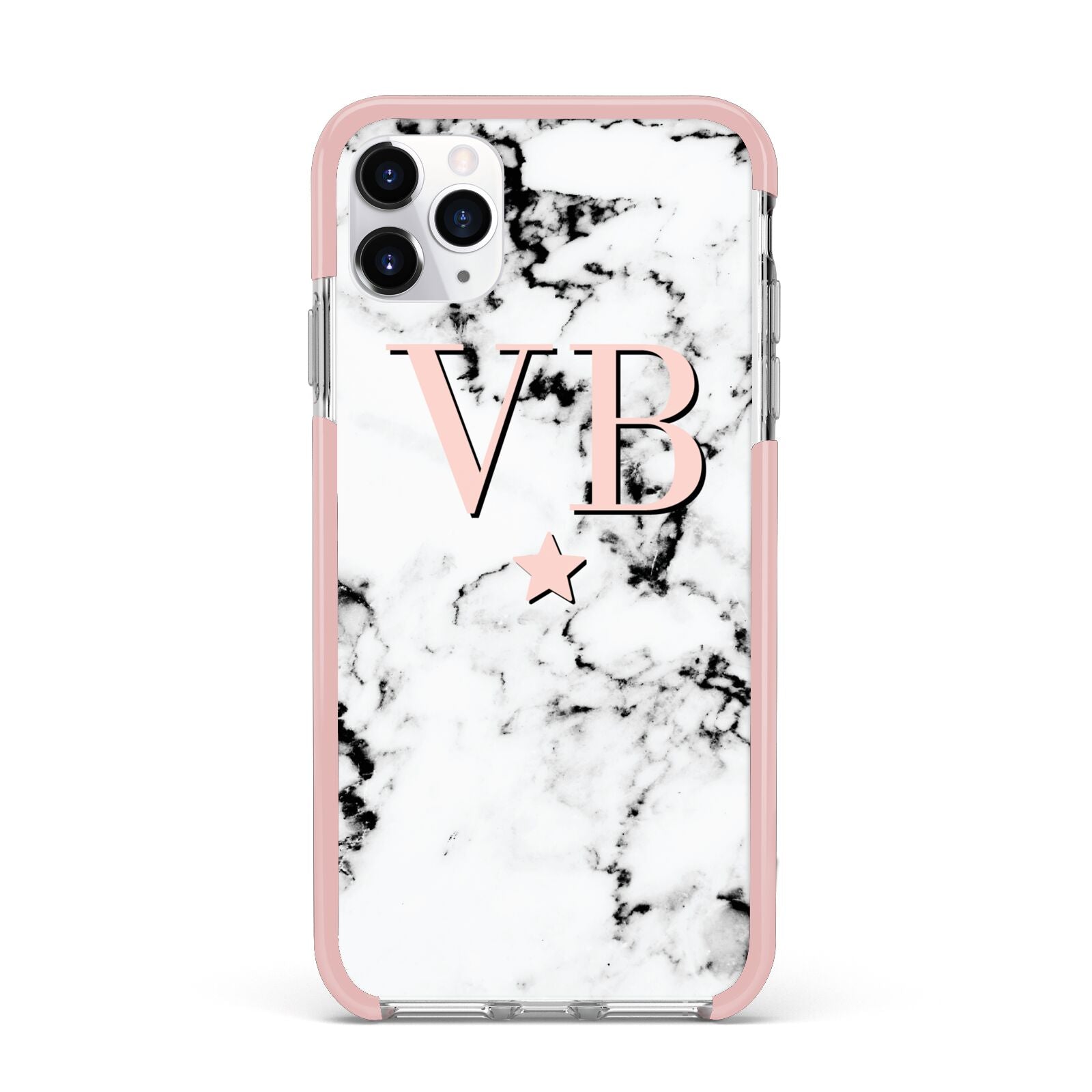 Personalised Coral Initials Star Marble iPhone 11 Pro Max Impact Pink Edge Case