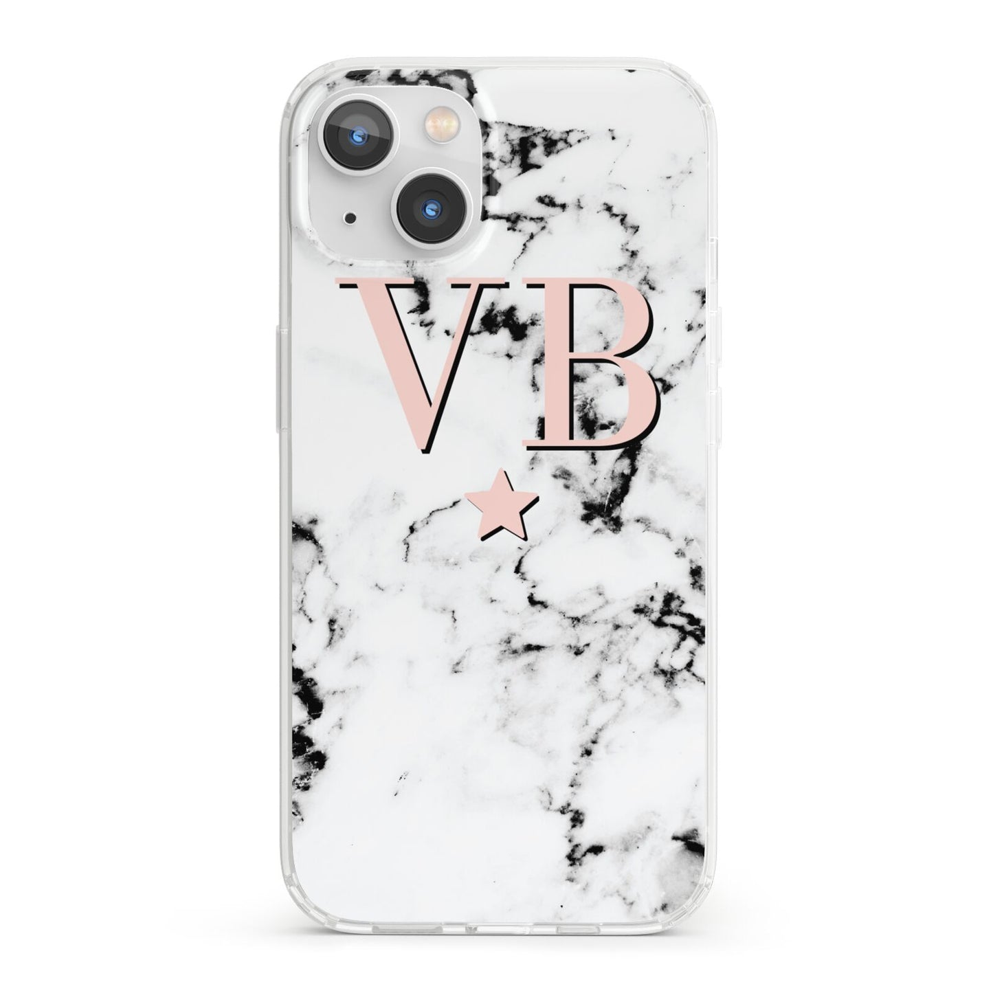 Personalised Coral Initials Star Marble iPhone 13 Clear Bumper Case