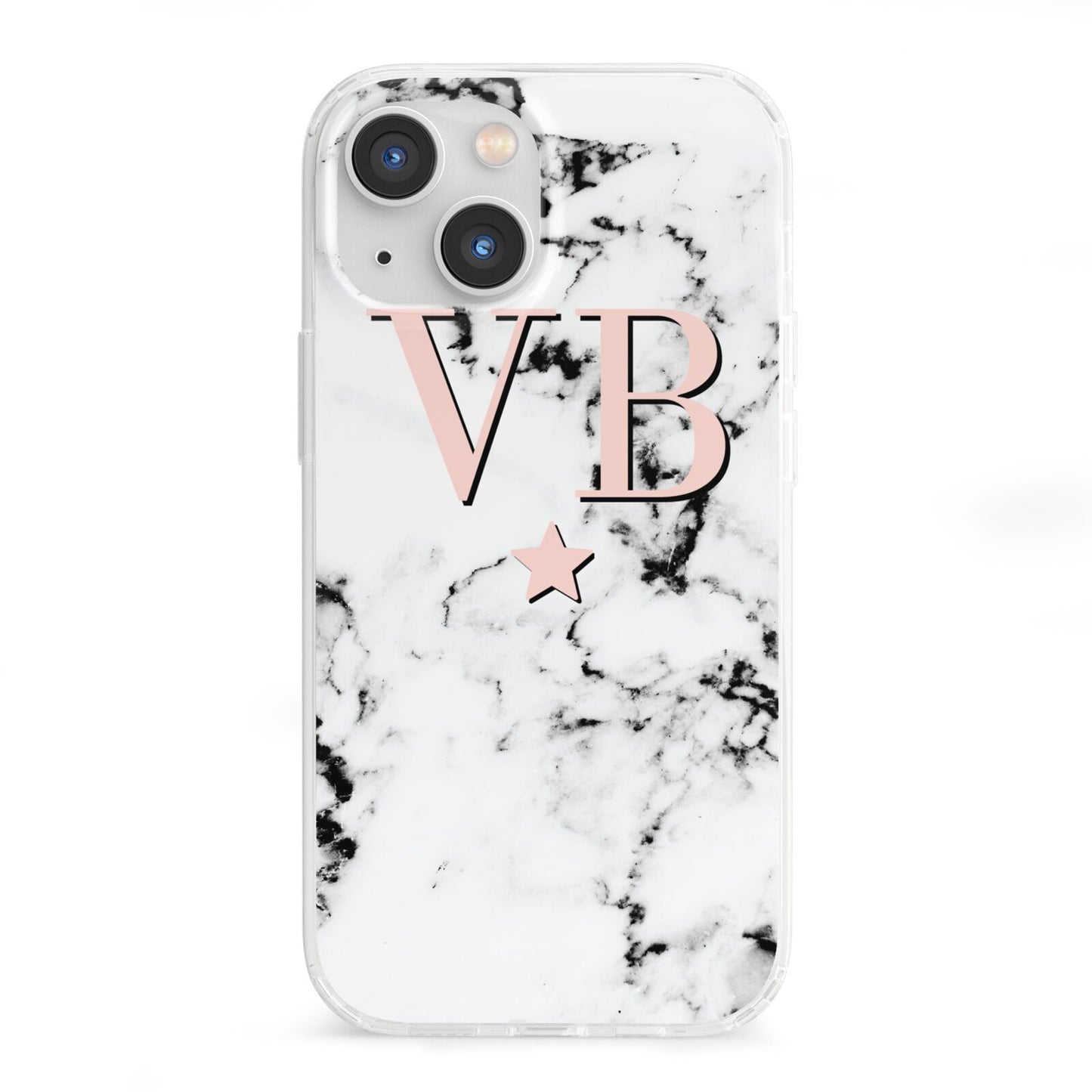 Personalised Coral Initials Star Marble iPhone 13 Mini Clear Bumper Case