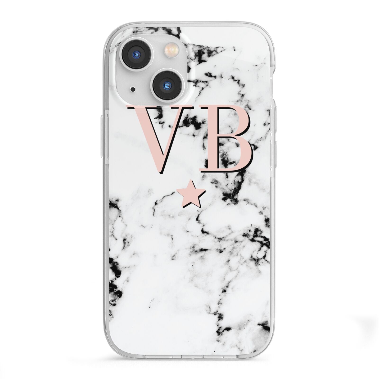Personalised Coral Initials Star Marble iPhone 13 Mini TPU Impact Case with White Edges