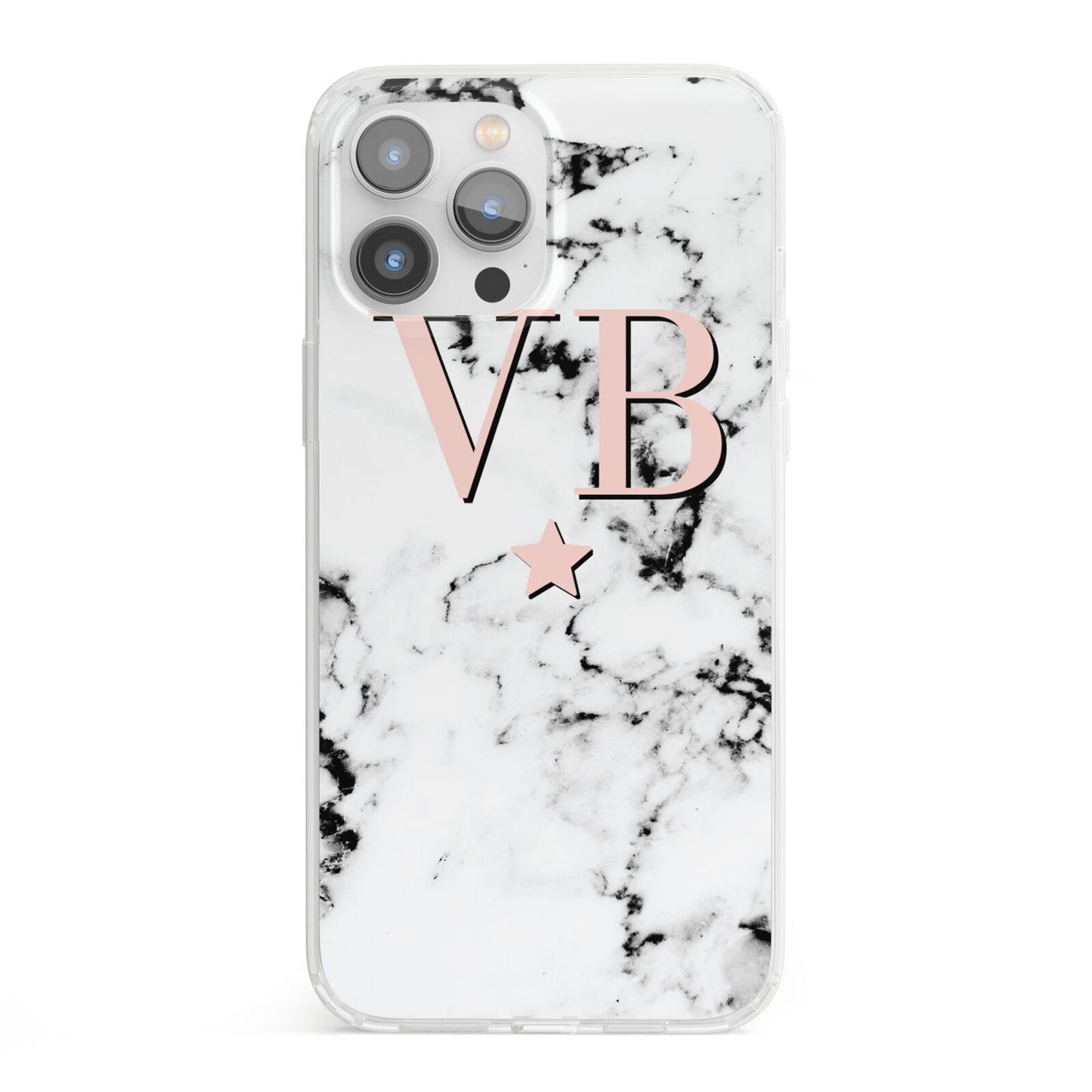Personalised Coral Initials Star Marble iPhone 13 Pro Max Clear Bumper Case