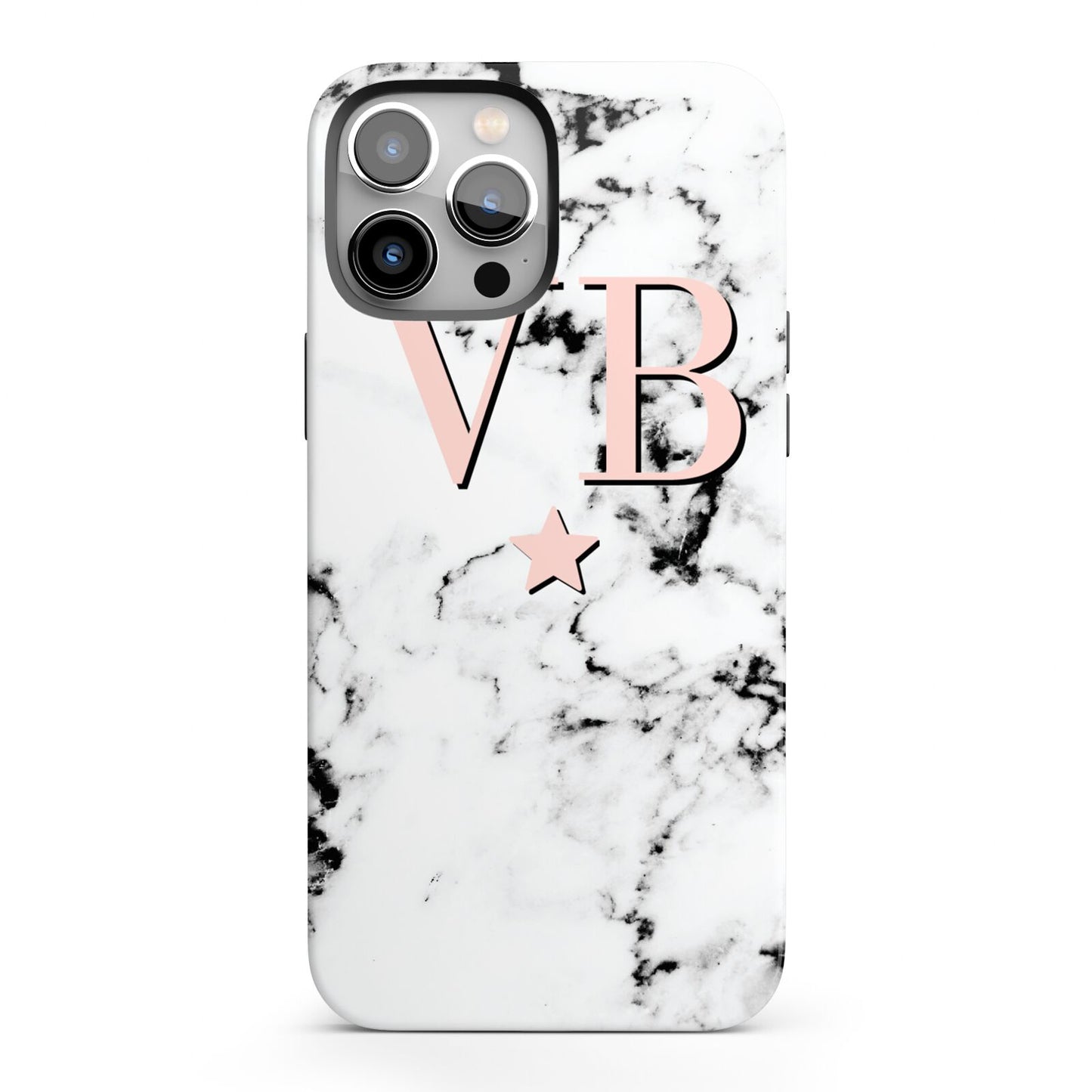 Personalised Coral Initials Star Marble iPhone 13 Pro Max Full Wrap 3D Tough Case