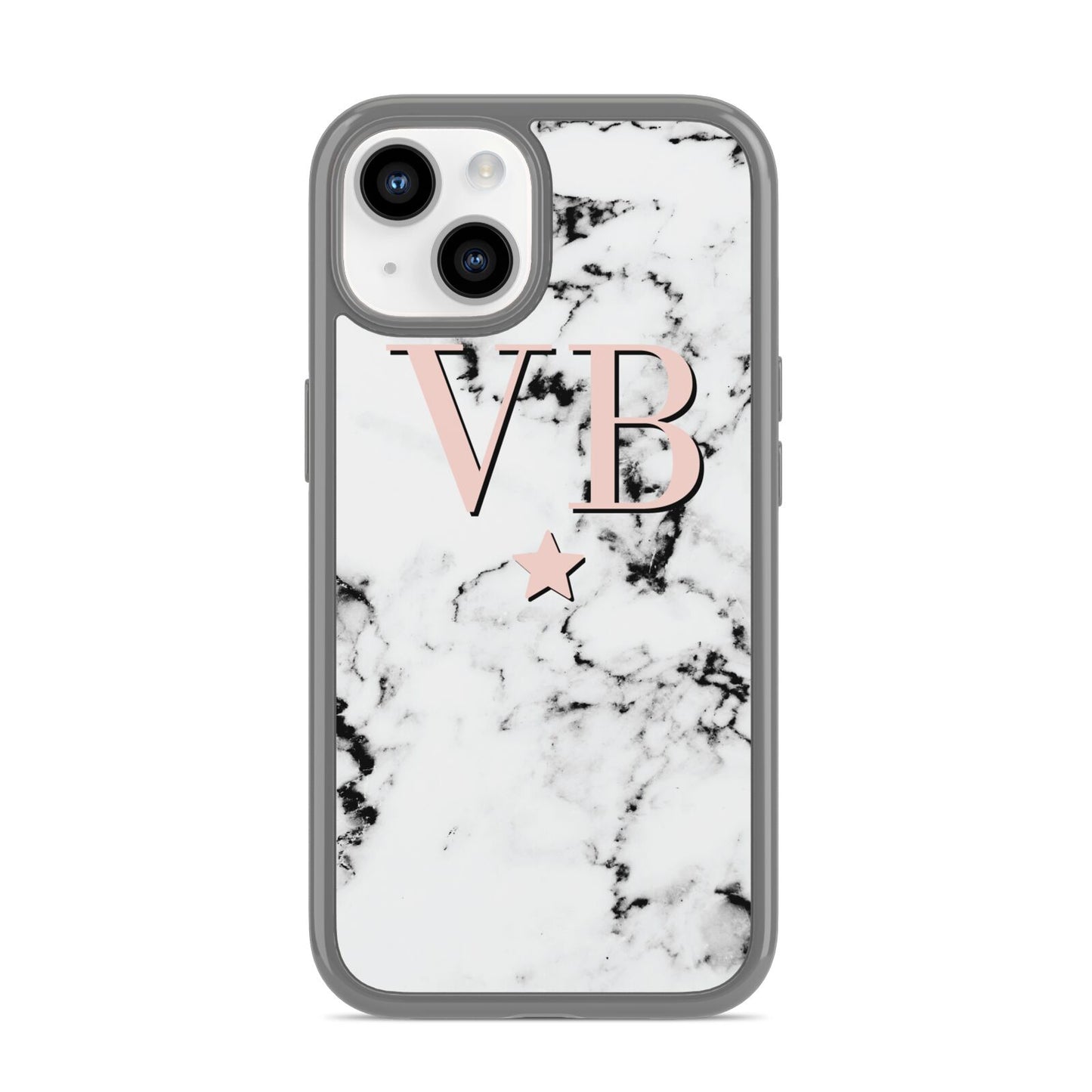 Personalised Coral Initials Star Marble iPhone 14 Clear Tough Case Starlight